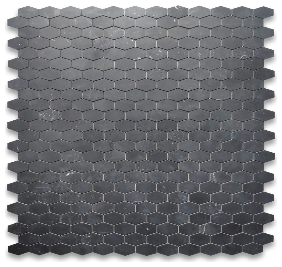 Nero Marquina Black Marble 1-1/4x3 Elongated Hexagon Mosaic Tile Honed, 1 sheet