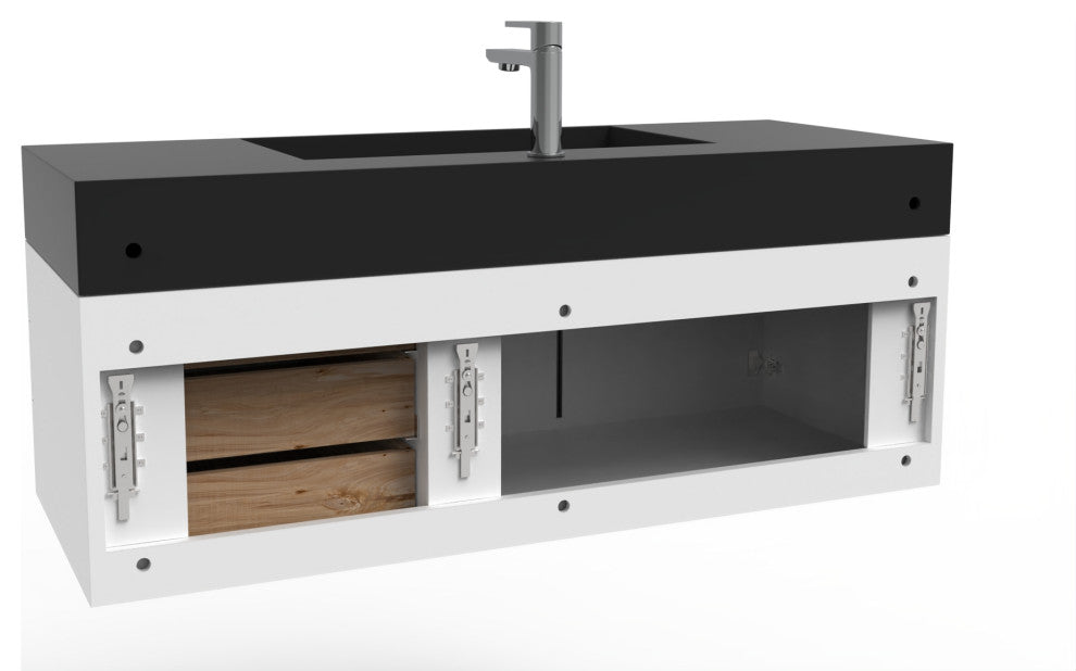 CastelloUSA Amazon 48" Wall Mounted Vanity Set, White, Black Top, Black Handles