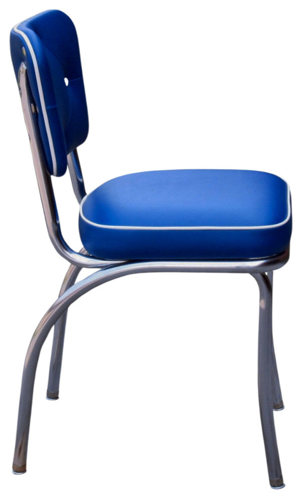 Retro Home Upholstered Tufted Back Dining Chair, Royal Blue, Box Seat
