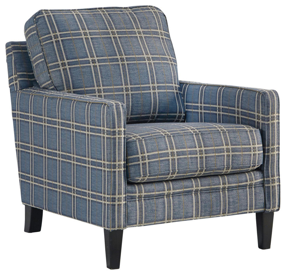 Benzara BM206105 Fabric Accent Chair With Checkered Details, Blue/Brown
