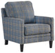 Benzara BM206105 Fabric Accent Chair With Checkered Details, Blue/Brown