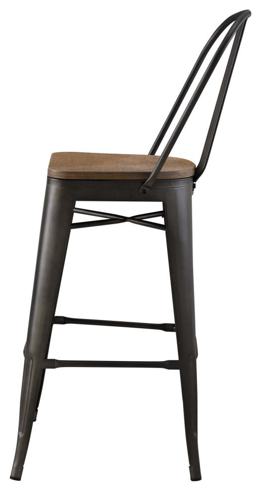 Bar Stool Chair Barstool, Set of 2, Wood, Metal, Brown, Modern, Bar Pub Bistro