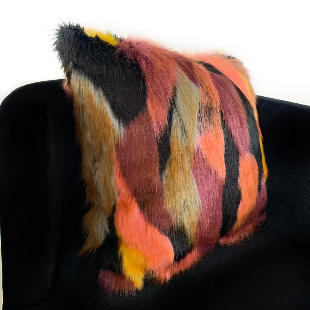 Plutus Black Exotic Parrot Animal Faux Fur Luxury Throw Pillow, 20"x36"