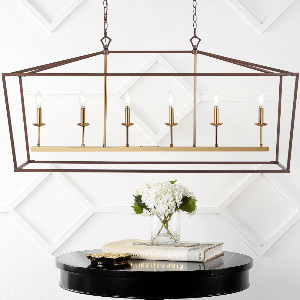 Pagoda Lantern Metal LED Pendant, Oil Rubbed Bronze/Gold, Width: 49"