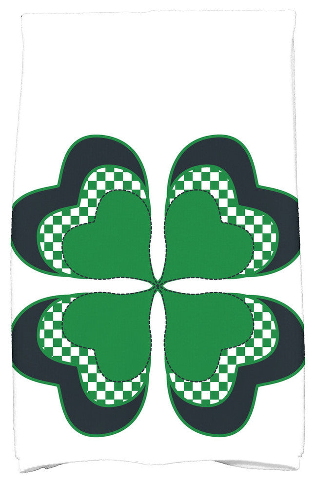 4 Leaf Clover, Holiday Floral Print Kitchen Towel, Green