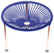 Zicatela Indoor/Outdoor Handmade Side Table, Deep Blue Weave, Copper Frame