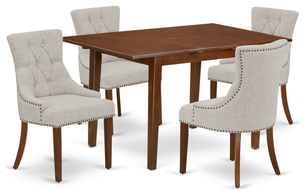 5Pc Dining Set, Rectangle Table, Butterfly Leaf, Four Chairs, Mahogany