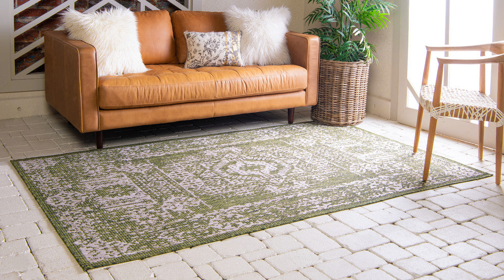 Unique Loom Aqua Blue Timeworn Outdoor Area Rug, Green, Beige, 4' X 6'