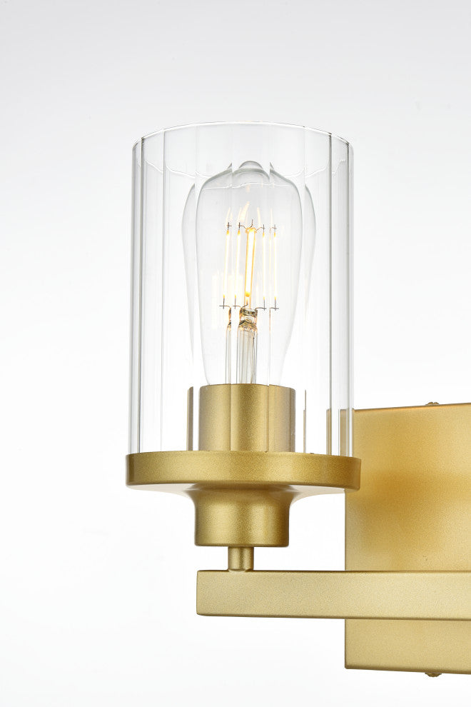2 Light Brass And Clear Bath Sconce