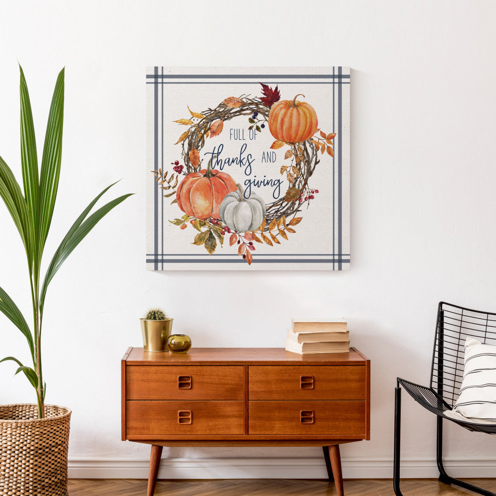 Thanks And Giving Fall Wreath 2 24"x24" Canvas Wall Art