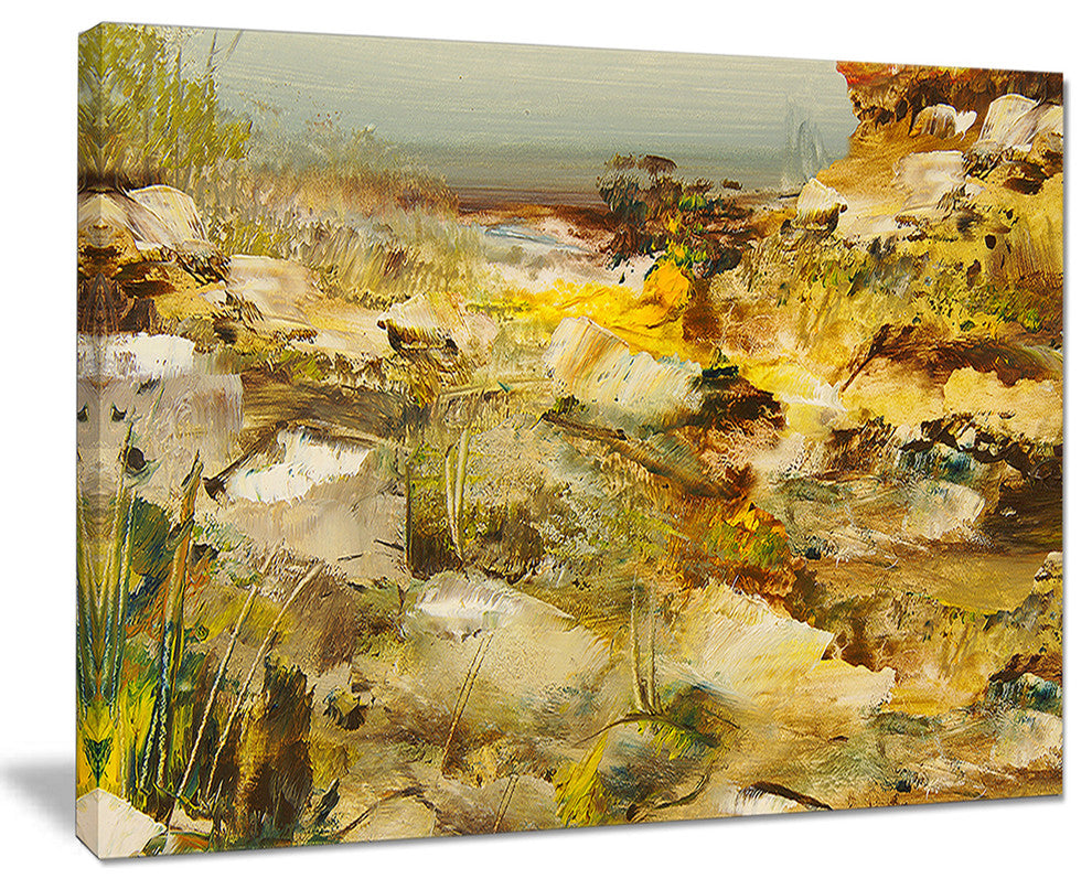 "Yellow Stones" Heavily-Textured Landscape Painting Canvas Print, 40"x30"