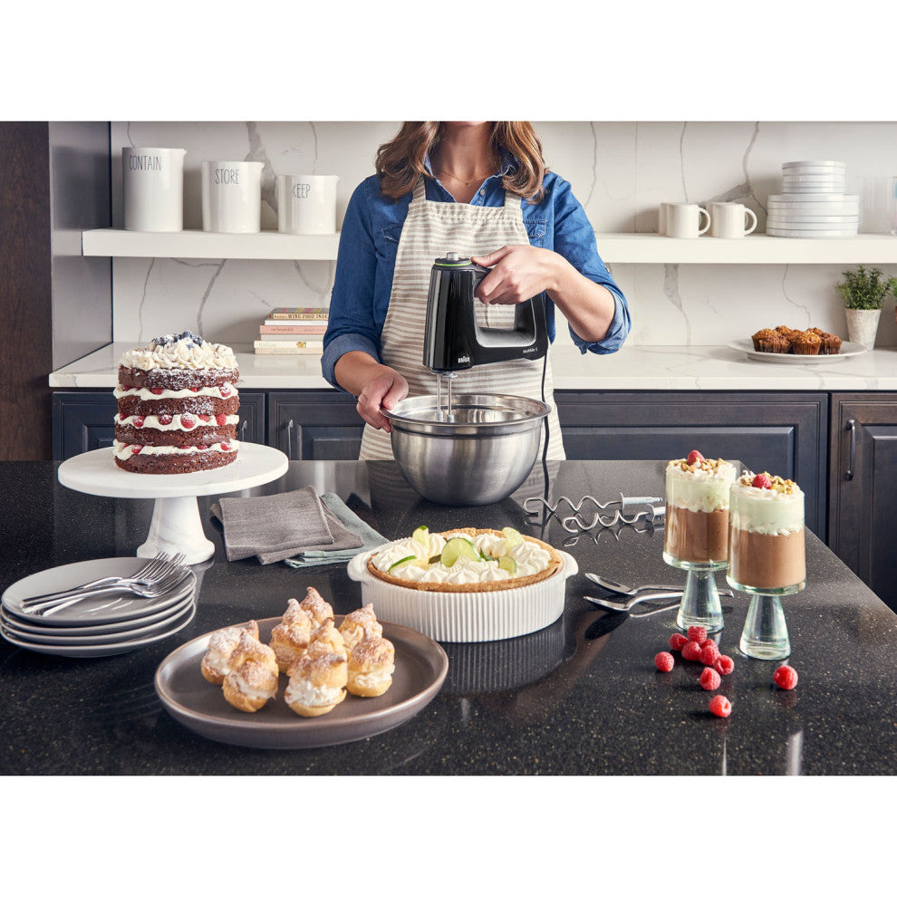 MultiMix 5 Hand Mixer, Black With MultiWhisks and Dough Hooks, 350-Watts