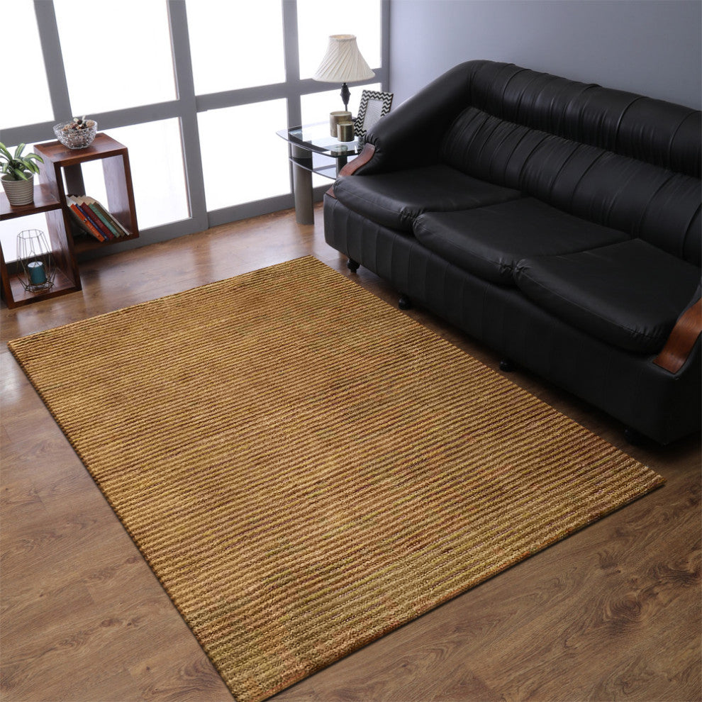 HAND WOVEN JUTE ECO-FRIENDLY SOLID AREA RUGS, Beige, Contemporary,Outdoor Indoor, [Rectangle] 4'x6'