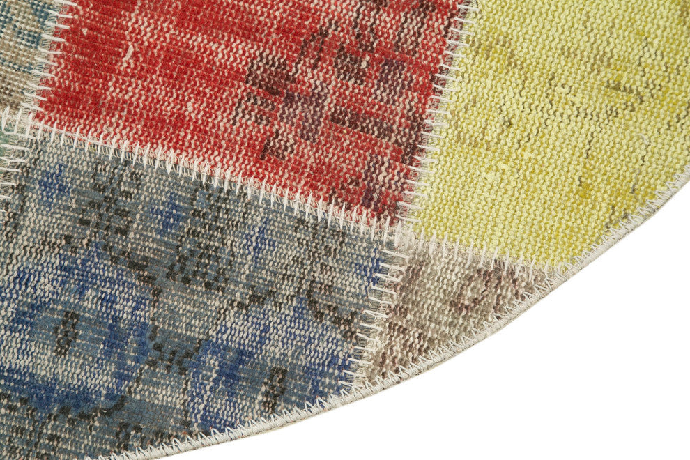 Rug N Carpet - Handwoven Turkish 4' 9" x 4' 9" Contemporary Round Patchwork Rug