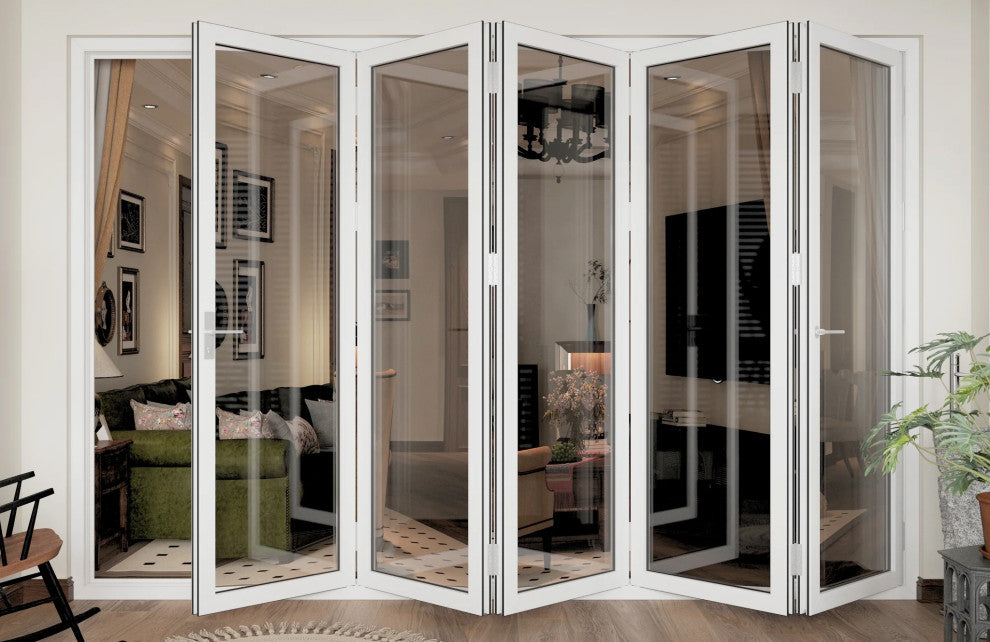 Patio Bi-Fold Door Open Left to Right 144"x80", White Color, Low E Glass