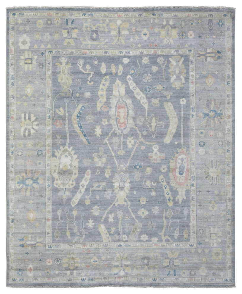 Stone Gray Hand Knotted Afghan Angora Oushak Soft Wool Oriental Rug, 8'2"x9'10"