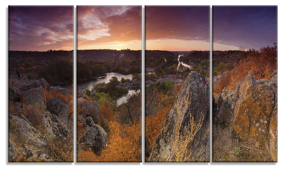 Rural Autumn Sunset Panorama, Landscape Canvas Art Print, 48"x28", 4 Panels