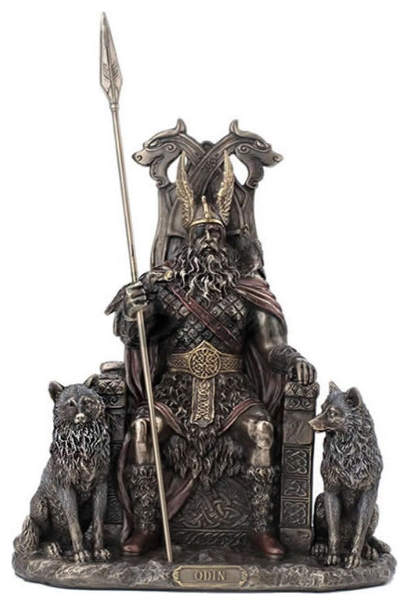 Odin Sitting On Throne With Geri And Freki Statue Norse God Art