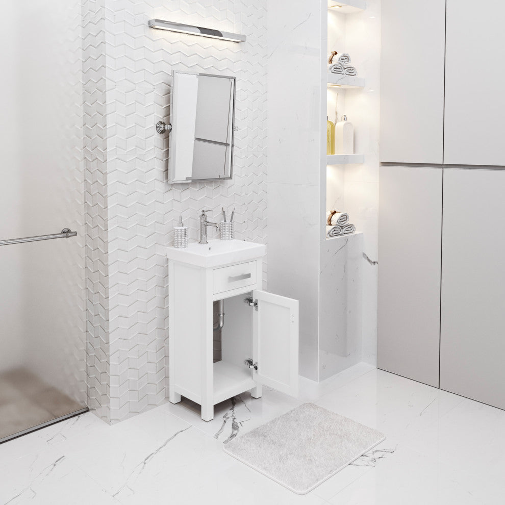 Mia 18 In. Integrated Ceramic Sink Top Vanity in Pure White with Faucet