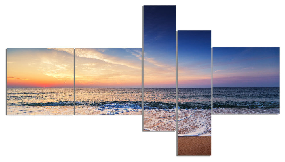 Beautiful Blue Cloudscape Over Sea, Seashore Canvas Art Print, 60"x32", 5 panels
