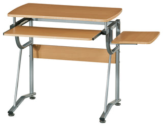 Compact Computer Desk With Side Shelf and Keyboard Panel