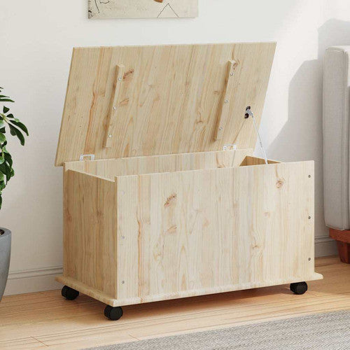 vidaXL Storage Chest Storage Trunk Toy Box with Wheels ALTA Solid Wood Pine, Natural, 1 Pcs