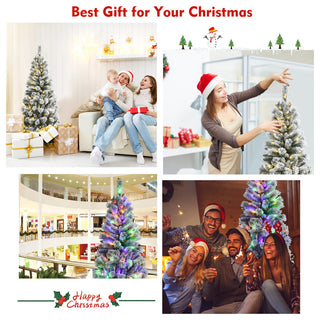 5FT Pre-Lit Hinged Christmas Tree Snow Flocked w/9 Modes Remote Control Lights