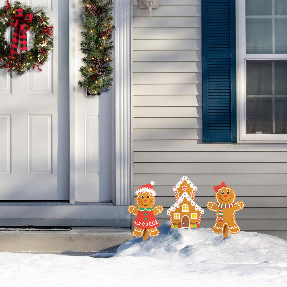 Wooden Gingerbread Man Yard Stake, 3-Piece Set