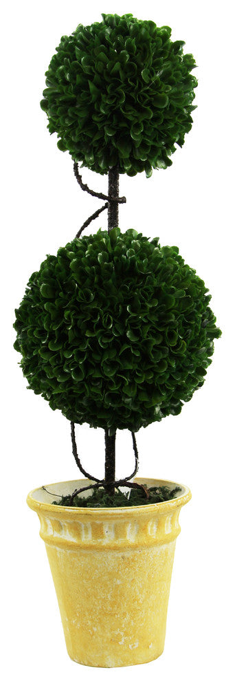 Artificial Boxwood Topiary Plant Tree Tabletop  With Double Balls In Pot, Green