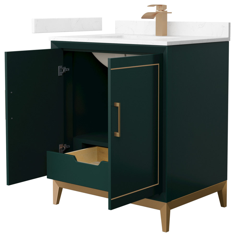 Marlena 30" Green Single Vanity, Cultured Top, Bronze Trim