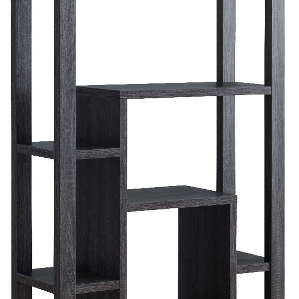 Benzara BM273000 Wood Display Cabinet With Open Frame, Multiple Shelves, Gray