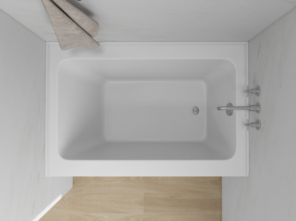 Vanity Art Alcove Soaking Acrylic Bathtub, White/Polished Chrome, 48"x32", Right