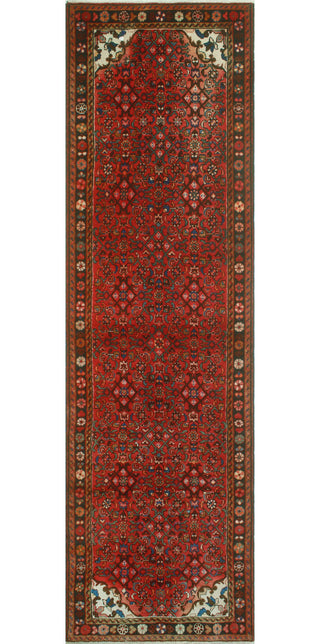 Fine Vintage Distressed Beldan Red/Charcoal Runner, 3'7x13'5