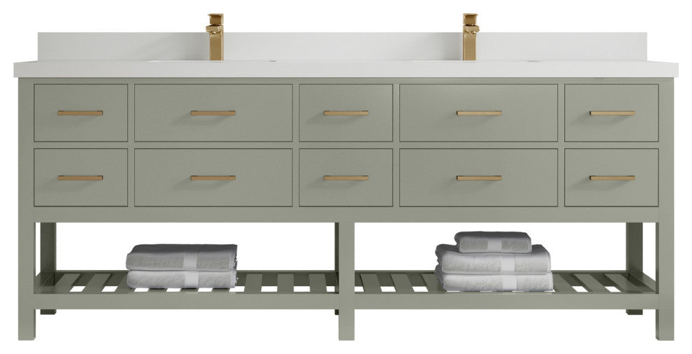 Parker 84" Double Sink Bath Vanity in Evergreen  2" White Quartz