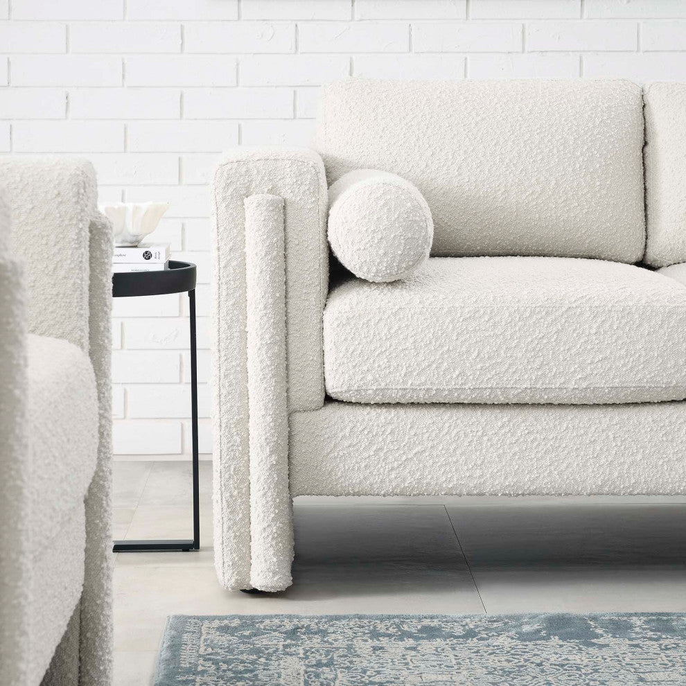 Visible Boucle Fabric Loveseat - Ivory
