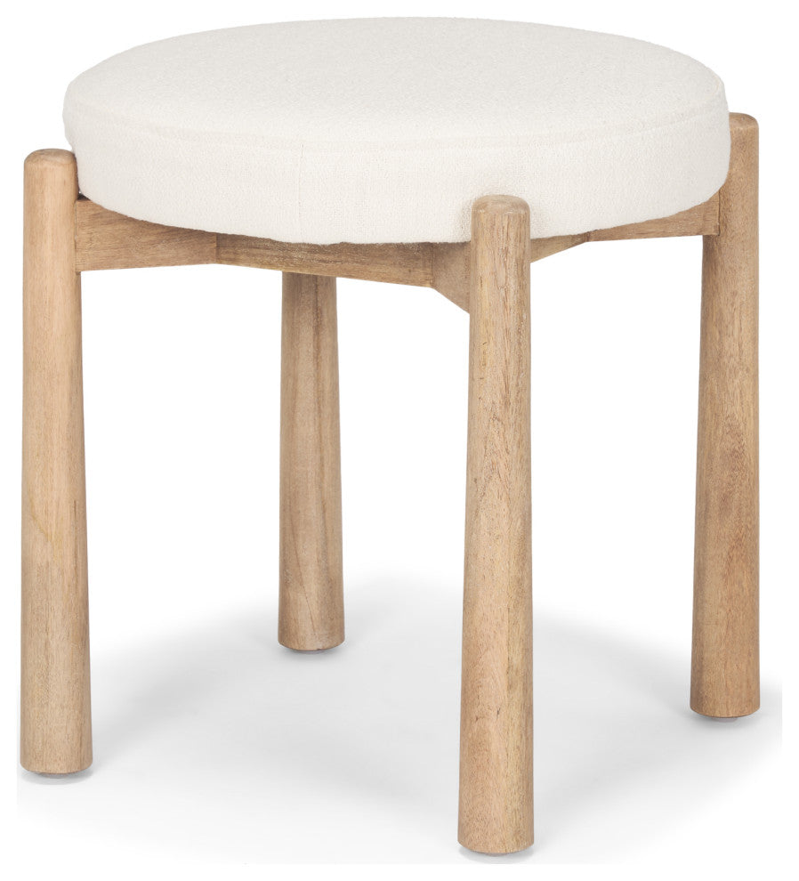 Shaiden Brown Wood With Cream Fabric Stool