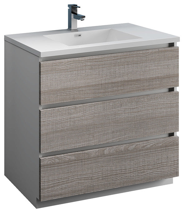 Fresca Lazzaro 36" Gloss Ash Gray Cabinet With Integrated Sink