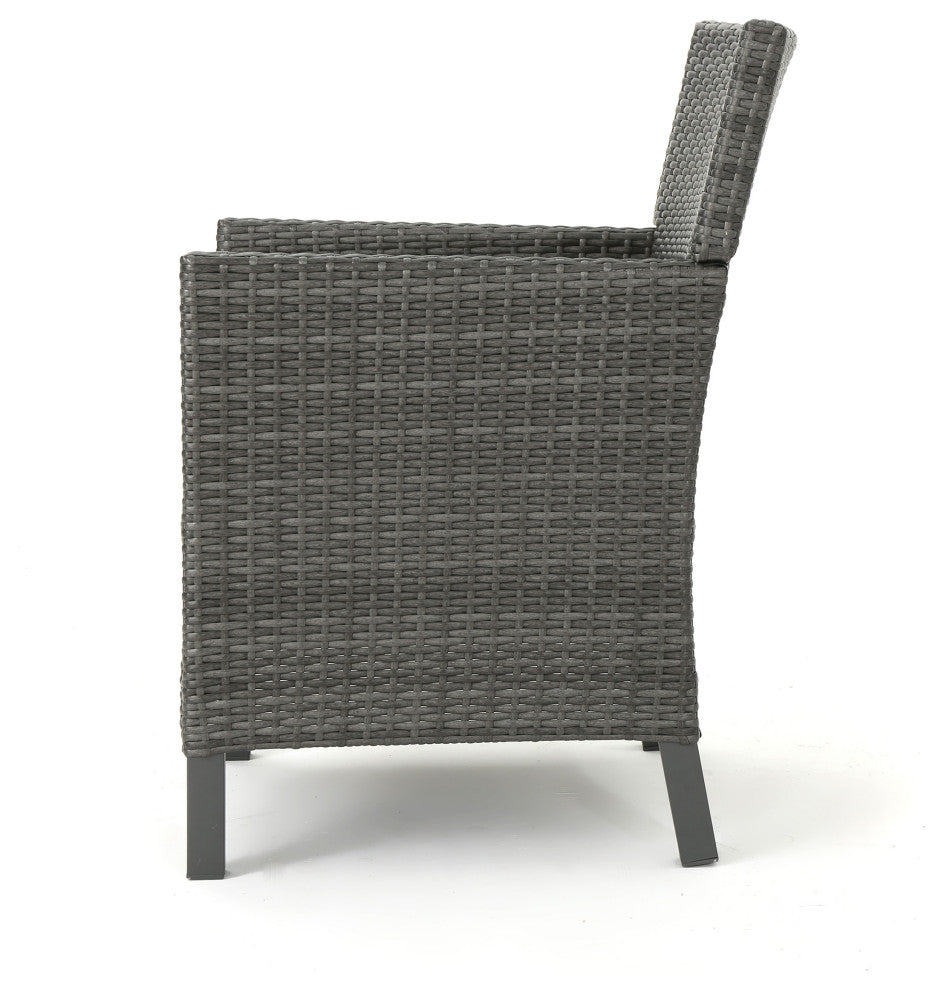 GDF Studio Cyrus Outdoor Wicker Dining Chairs, Set of 2, Gray/Light Gray