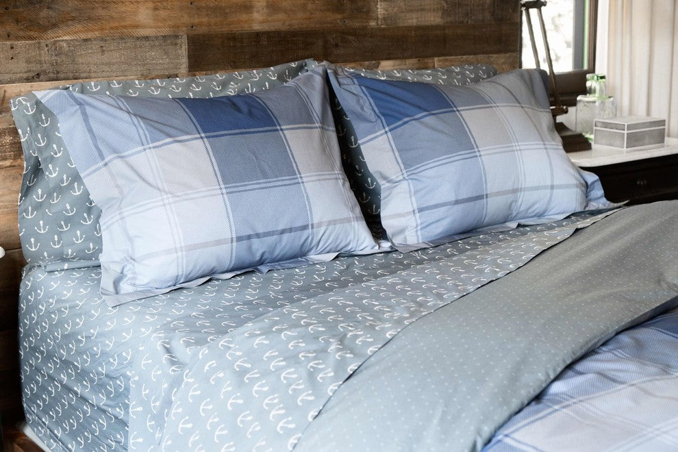 Pale Blue Plaid Duvet Cover Set Set