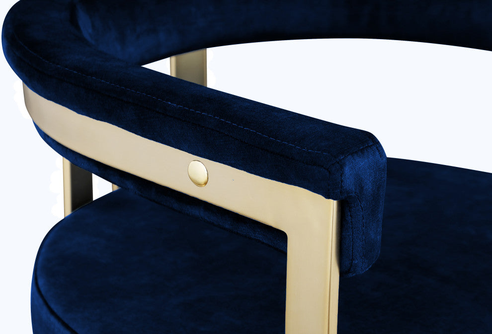 Marcello Upholstered Dining Chair, Navy, Velvet, Brushed Brass Finish