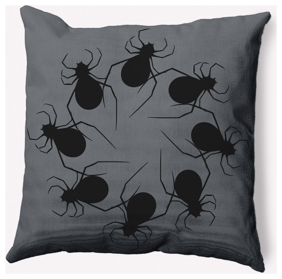18" x 18" Spider Wreath Indoor/Outdoor Polyester Throw Pillow, Steel Gray