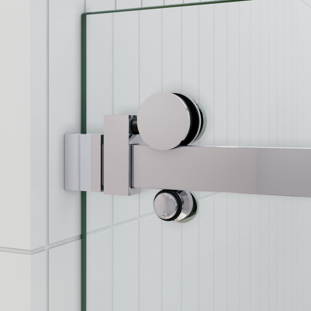 56-60"x60-Frameless Bath Tub Sliding Shower Door Square Hardware, Polished Chrome