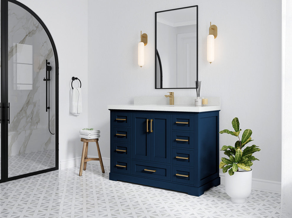 Boston 48 Single Sink Bath Vanity in Navy Blue 2" Carrara Marble