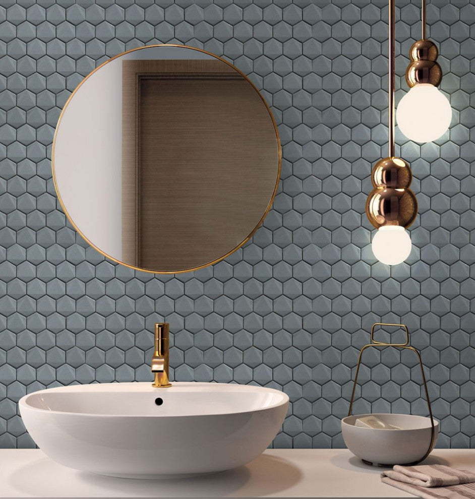 Snow White 3D 2" Hexagon Polished Porcelain Mosaic, 4"x4", Sample