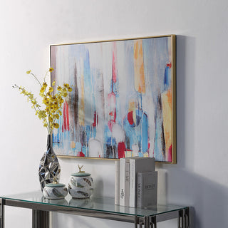 Rainy Forest Abstract Wall Art 30x39 With Gold Frame, Multi Color