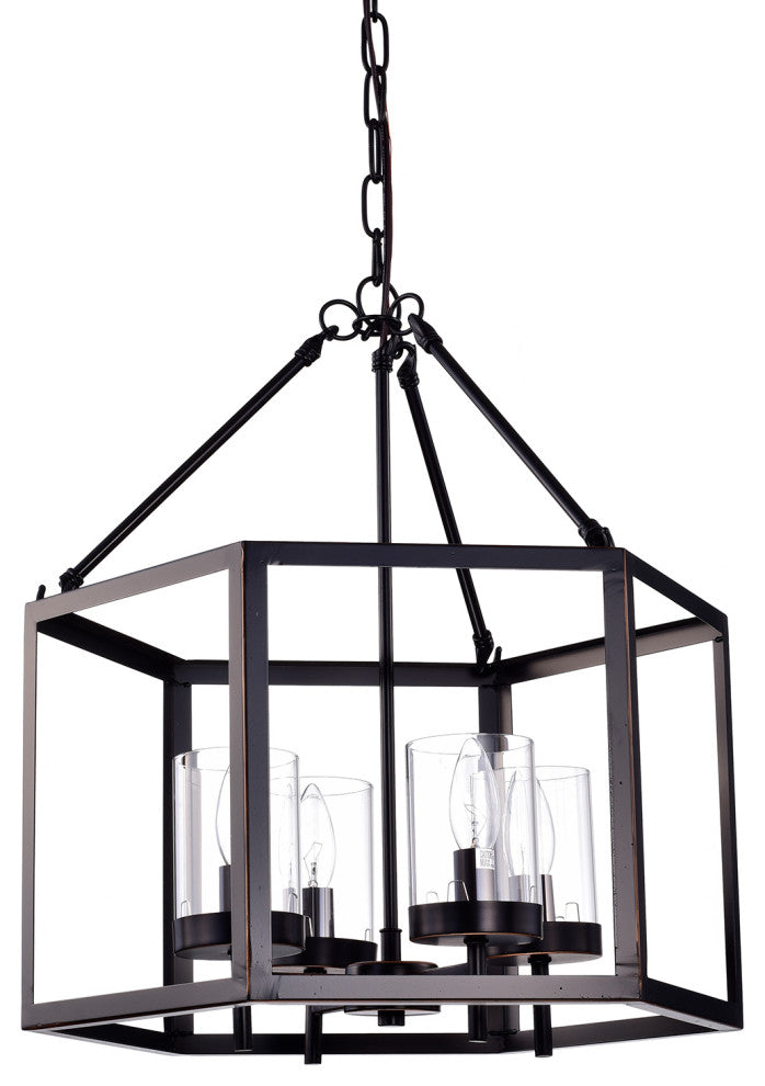 4-Light Oil Rubbed Bronze Hexagon Lantern Cage Chandelier Farmhouse