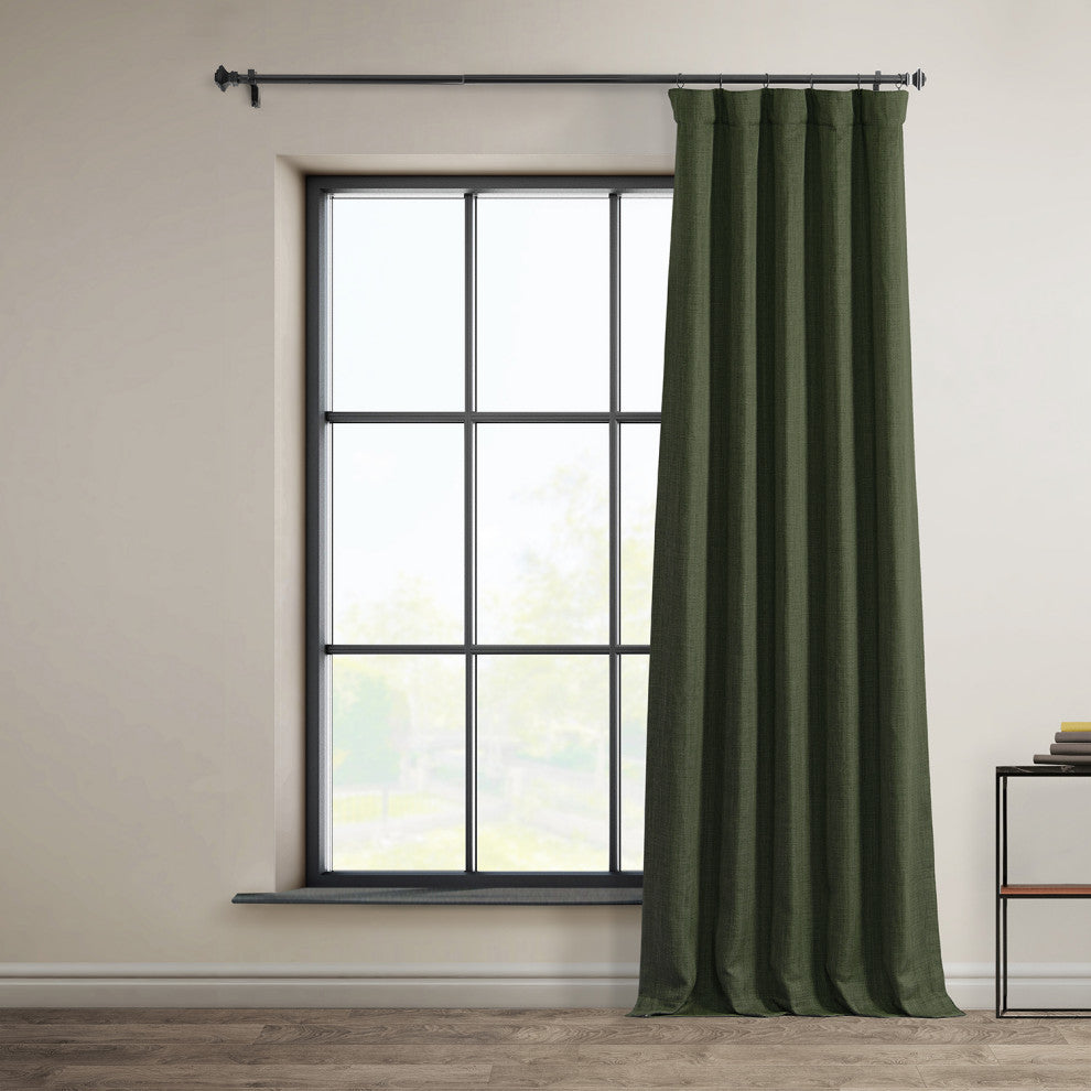 Faux Linen Darkening Curtain Single Panel, Tuscany Green, 50"x84"