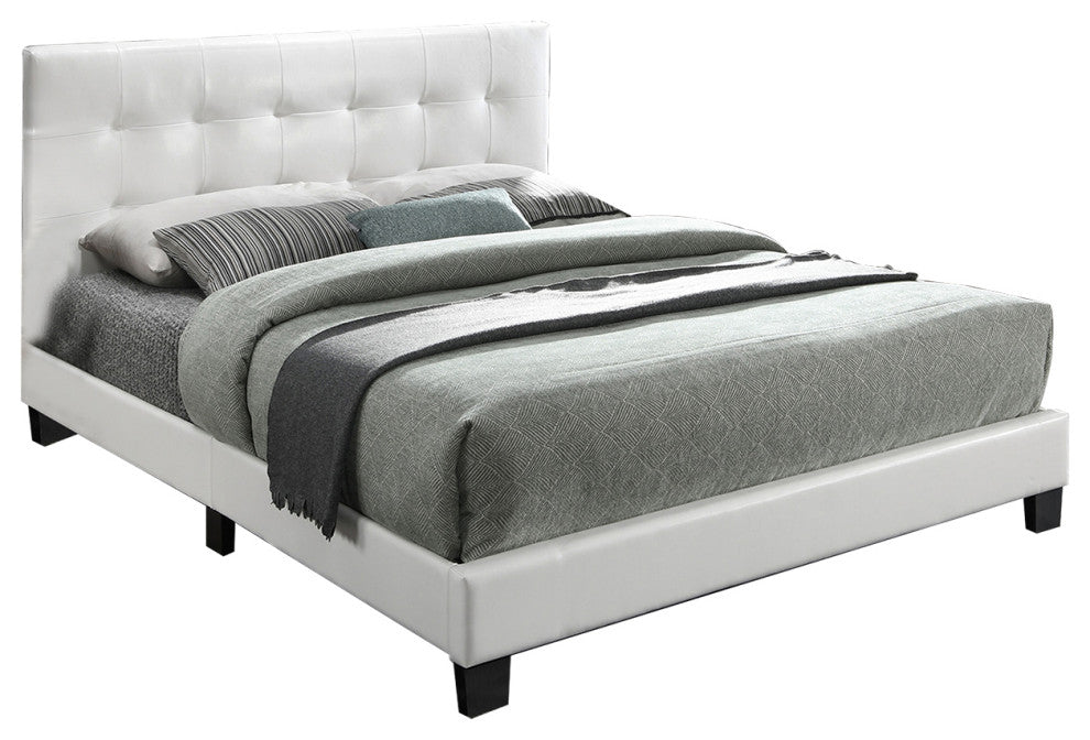 Faux Leather Upholstered Bed, White, Queen