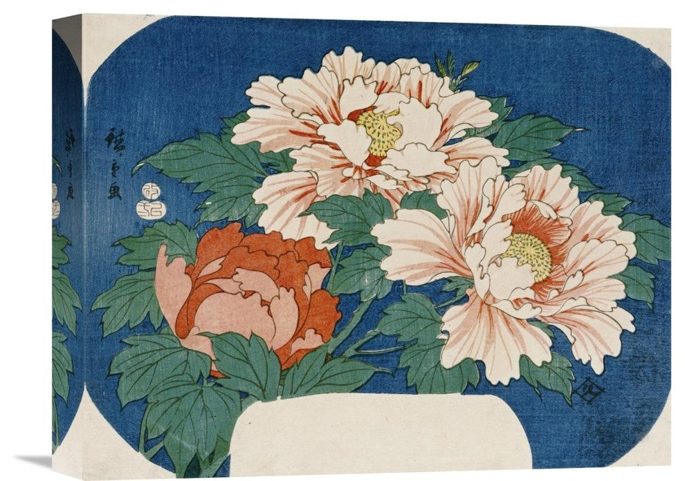 "Three Stems of Peonies" Stretched Canvas Giclee by Hiroshige, 16"x12"