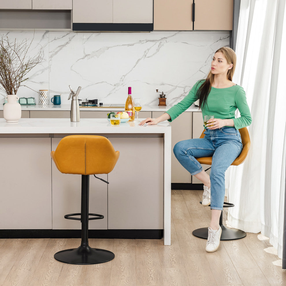 Orange Leatherette Bar Stool, Set of 2